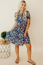 Load image into Gallery viewer, Blue Short Sleeve A-line Floral Dress | Dresses/Floral Dresses
