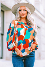 Load image into Gallery viewer, Multicolor Abstract Pattern Crewneck Ruffled Puff Sleeve Blouse | Tops/Blouses &amp; Shirts
