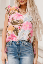 Load image into Gallery viewer, Pink Floral Print Tassel Tie Short Sleeve Blouse | Tops/Blouses &amp; Shirts
