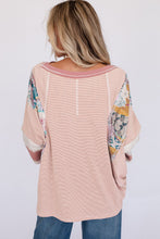 Load image into Gallery viewer, Pink Printed Pinstriped Color Block Patchwork Oversized Top | Tops/Long Sleeve Tops
