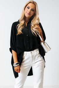 Black 3/4 Puff Sleeve Oversize Shirt | Tops/Blouses & Shirts