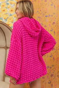 Pink Hoodie | Rose Bubble Textured Waffle Hoodie