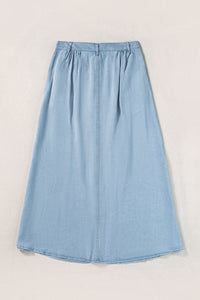 Denim Skirt | Mist Blue Fully Buttoned Long Skirt