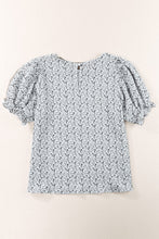 Load image into Gallery viewer, Blue Floral Smocked Puff Sleeve Blouse | Tops/Blouses &amp; Shirts
