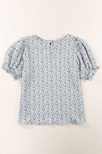 Blue Floral Smocked Puff Sleeve Blouse | Tops/Blouses & Shirts