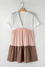 Load image into Gallery viewer, Tiered Loose Dress | Light French Beige Triple Colors V Neck Dress
