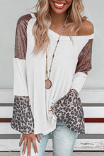 Load image into Gallery viewer, White Sequin Patchwork Bell Sleeve V Neck Tunic Top | Tops/Long Sleeve Tops
