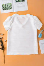 Load image into Gallery viewer, V Neck Top | White Textured Short Sleeve Top
