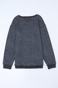 Pullover Sweatshirt | Gray Solid Ribbed Knit Round Neck