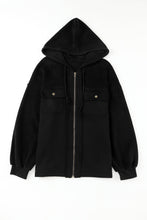 Load image into Gallery viewer, Black Flap Pocket Drawstring Hood Zip Up Jacket | Outerwear/Jackets
