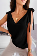 Load image into Gallery viewer, Black Tie On Shoulder V Neck Tank Top | Tops/Tank Tops
