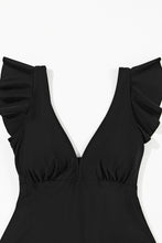 Load image into Gallery viewer, Black Sexy V Neck Ruffle Sleeve Tankini Top | Swimwear/Swim Tops
