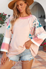 Load image into Gallery viewer, Pink Printed Pinstriped Color Block Patchwork Oversized Top | Tops/Long Sleeve Tops
