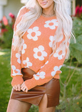 Load image into Gallery viewer, Grapefruit Orange Fuzzy Floral Knitted Drop Shoulder Sweater | Tops/Sweaters &amp; Cardigans
