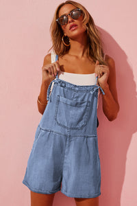 Light Blue Grommet Tie Straps Casual Denim Romper | Bottoms/Jumpsuits & Rompers