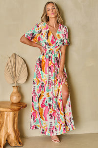 Pink Boho Tie-dye Print V Neck Maxi Dress | Dresses/Maxi Dresses