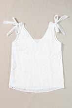 Load image into Gallery viewer, V Neck Tank Top | White Embroidery Patterned Knotted Straps
