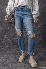 Load image into Gallery viewer, Sky Blue Ripped Knee Hole High Waist Jeans | Bottoms/Jeans
