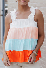 Load image into Gallery viewer, Tank Top | White Frill Straps Color Block Tiered Blouse
