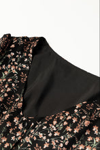 Load image into Gallery viewer, Black Floral Print V Neck Ruffled Puff Sleeve Mini Dress
