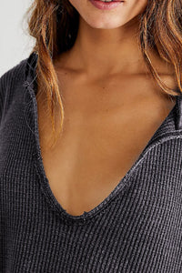 Gray Oversized Drop Shoulder Thermal Knit Top | Tops/Long Sleeve Tops