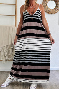 Multicolour Mixed Stripes Spaghetti Straps V Neck Maxi Dress | Dresses/Maxi Dresses