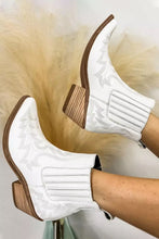 Load image into Gallery viewer, White Embroidered Leather Thick Heel Booties | Shoes &amp; Bags/Boots
