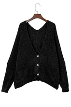 Load image into Gallery viewer, Black Buttons Front Pocketed Sweater Cardigan | Tops/Sweaters &amp; Cardigans
