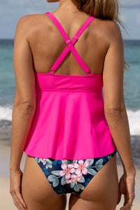 Crisscross Ruffled V-Neck Tankini Set