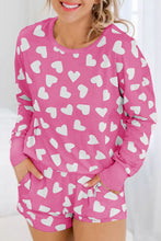 Load image into Gallery viewer, Pink Valentine Heart Shape Print Long Sleeve Top Shorts Lounge Set | Loungewear &amp; Sleepwear/Loungewear
