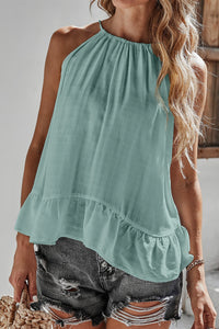 Green Lightweight Ruffle Hem Halter Tank Top | Tops/Tank Tops