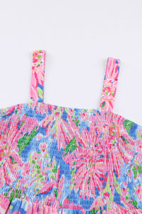 Pink Abstract Floral Painting Smocked Wide Leg Jumpsuit | Bottoms/Jumpsuits & Rompers