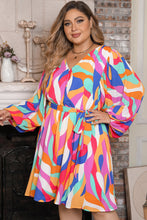 Load image into Gallery viewer, Multicolor Plus Size Abstract Print Oversized Sleeve Belted Dress | Plus Size/Plus Size Dresses/Plus Size Mini Dresses
