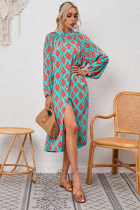 Shirt Dress | Sky Blue Western Geometric Print Split Buttoned