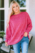 Load image into Gallery viewer, Rose Acid Wash Relaxed Fit Seamed Pullover Sweatshirt with Slits | Tops/Sweatshirts &amp; Hoodies
