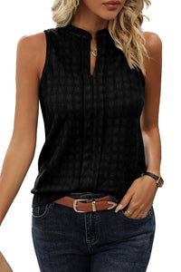 Black Tank Top | Black Lattice Split Neck Tank Top