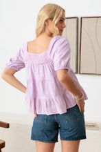 Load image into Gallery viewer, Womens Blouse | LOVERICHE Puff Sleeve Smocked Ruffle Hem Top | Top
