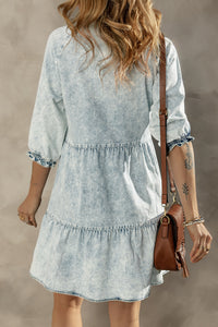 Dusk Blue Acid Wash Retro Half Sleeve Flared Denim Dress | Dresses/Mini Dresses