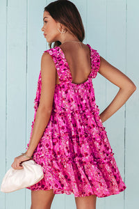 Rose Tiered Ruffled Square Neck Sleeveless Floral Mini Dress | Dresses/Mini Dresses