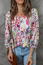 Load image into Gallery viewer, Green Floral Print Puffy Sleeve Loose Blouse | Tops/Blouses &amp; Shirts
