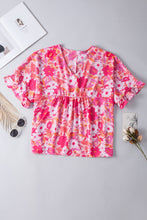 Load image into Gallery viewer, Rose Floral Print Ruffled Half Sleeve Plus Size Babydoll Blouse | Plus Size/Plus Size Tops/Plus Size Blouses &amp; Shirts
