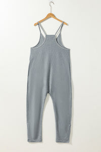 Gray Jumpsuit | Gray Waffle Knit Spaghetti Straps Loose Fit