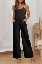 Load image into Gallery viewer, Jumpsuit | Black Patch Pockets Spaghetti Strap Wide Leg
