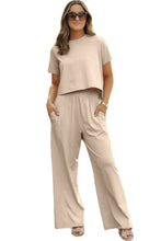 Load image into Gallery viewer, White Raw Hem Loose Tee and Wide Leg Pants Set
