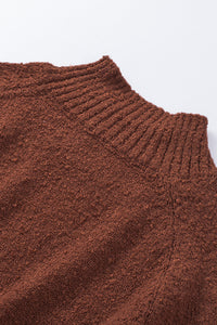 Brown Solid Color Lantern Sleeve Knitted Sweater | Tops/Sweaters & Cardigans