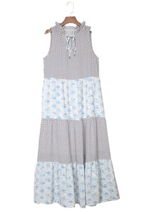 Maxi Dress | Sky Blue Abstract Print Sleeveless Dress