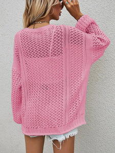 Pink Openwork Button Front Cardigan