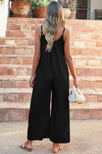 Load image into Gallery viewer, Black Adjustable Knotted Spaghetti Straps Wide Leg Jumpsuit | Bottoms/Jumpsuits &amp; Rompers
