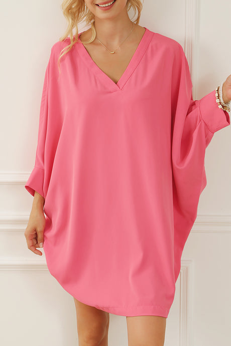 Strawberry Pink V Neck Dolman Sleeve Short Shift Dress | Dresses/Mini Dresses