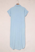 Load image into Gallery viewer, Sky Blue Chambray Shirt Short Sleeves Midi Dress
